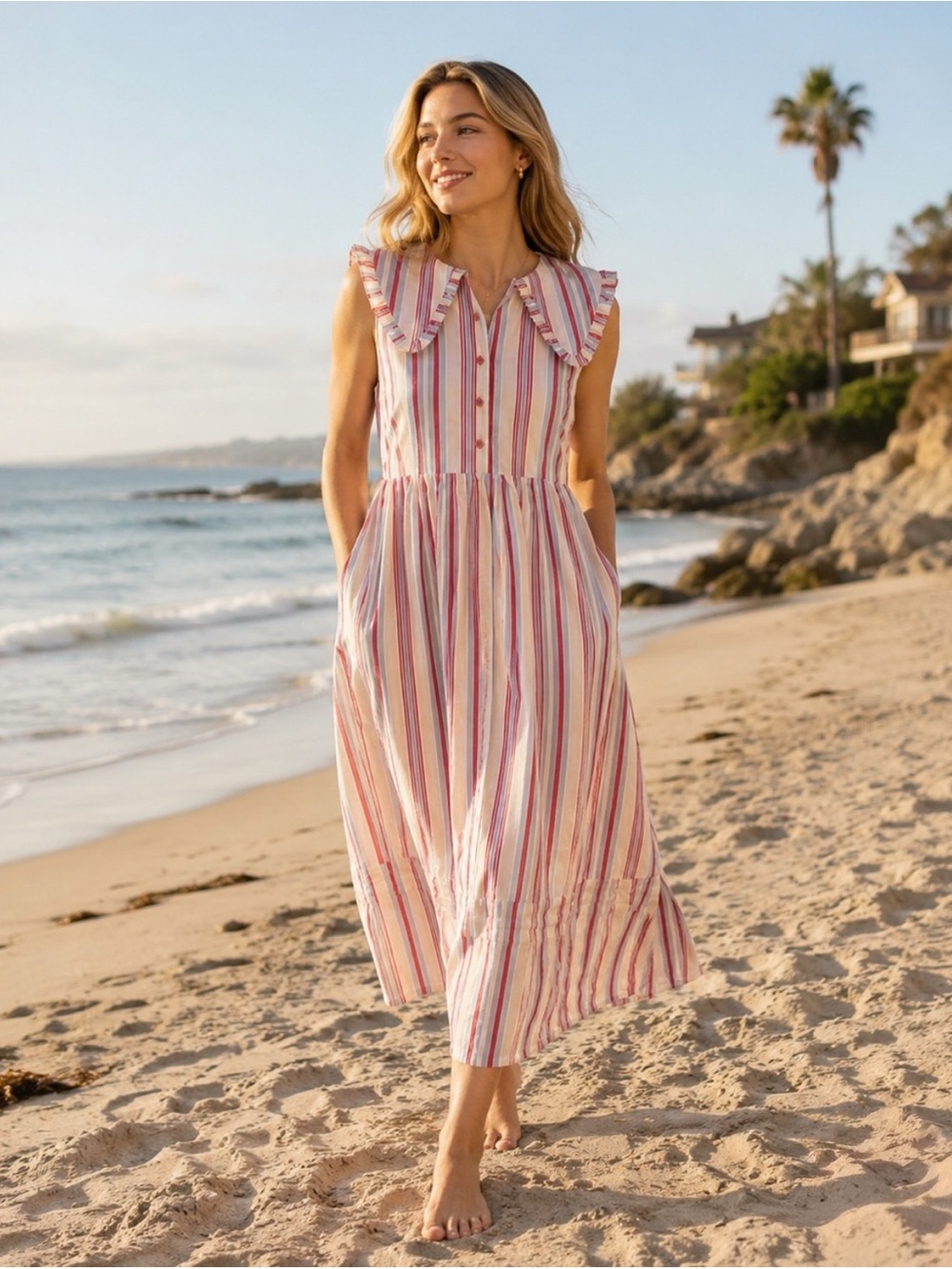 Weekend Sale!! Caroline Constas ๐ค Ruffle Collar Striped Cotton Dress - Picture 7 of 7